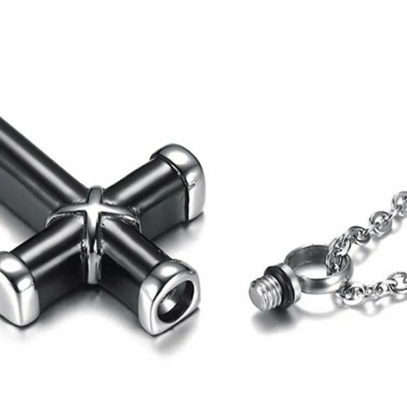 Stainless Steel Cross Memorial Keepsake Ash Holder Necklace - Picture 5 of 5